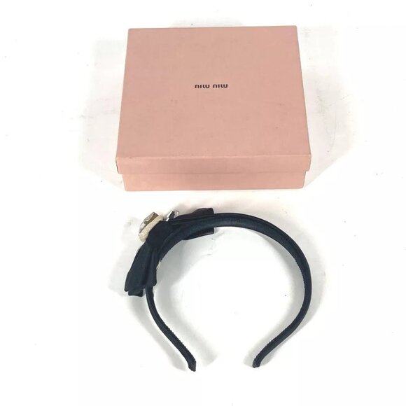 MIUMIU crystal Hair band head band Katyusha Satin Black main image 6
